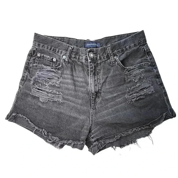 AEROPOSTALE Mom Short Black High Rise Ripped Jean Shorts Curvy Distressed SZ12 - Picture 1 of 9